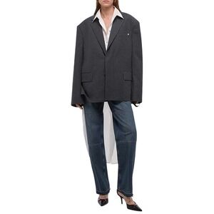 Helmut Lang Driver Boxy Wool-Blend Oversized Blazer Jacket Charcoal 795 MSRP XL